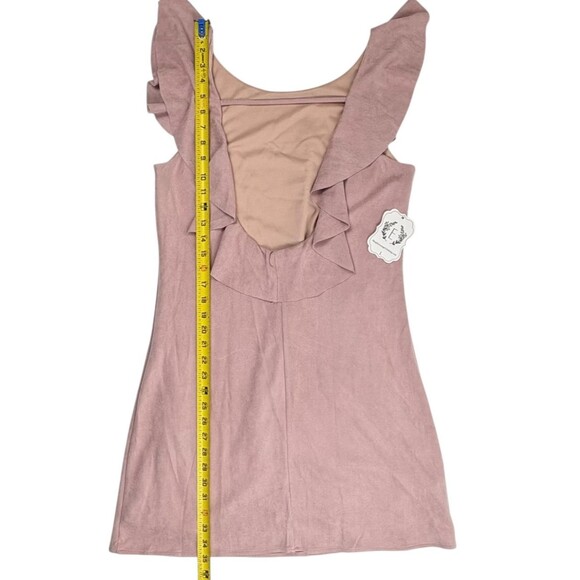 NWT Faux Suede Low-Back Ruffle Shift Dress Blush Pink Sexy Coquette Y2K Sawyer L - Picture 11 of 13